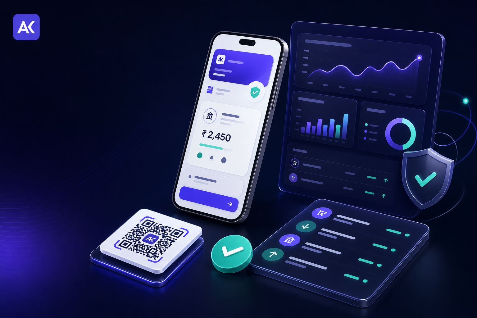 AK Services secure UPI checkout and merchant dashboard preview